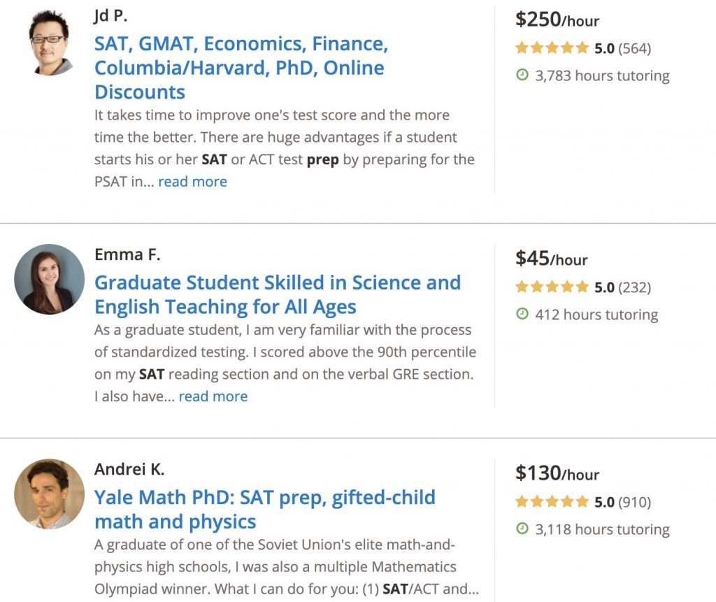 Expensive SAT Tutor and Cheap SAT Tutor $45/hour $250/hour
