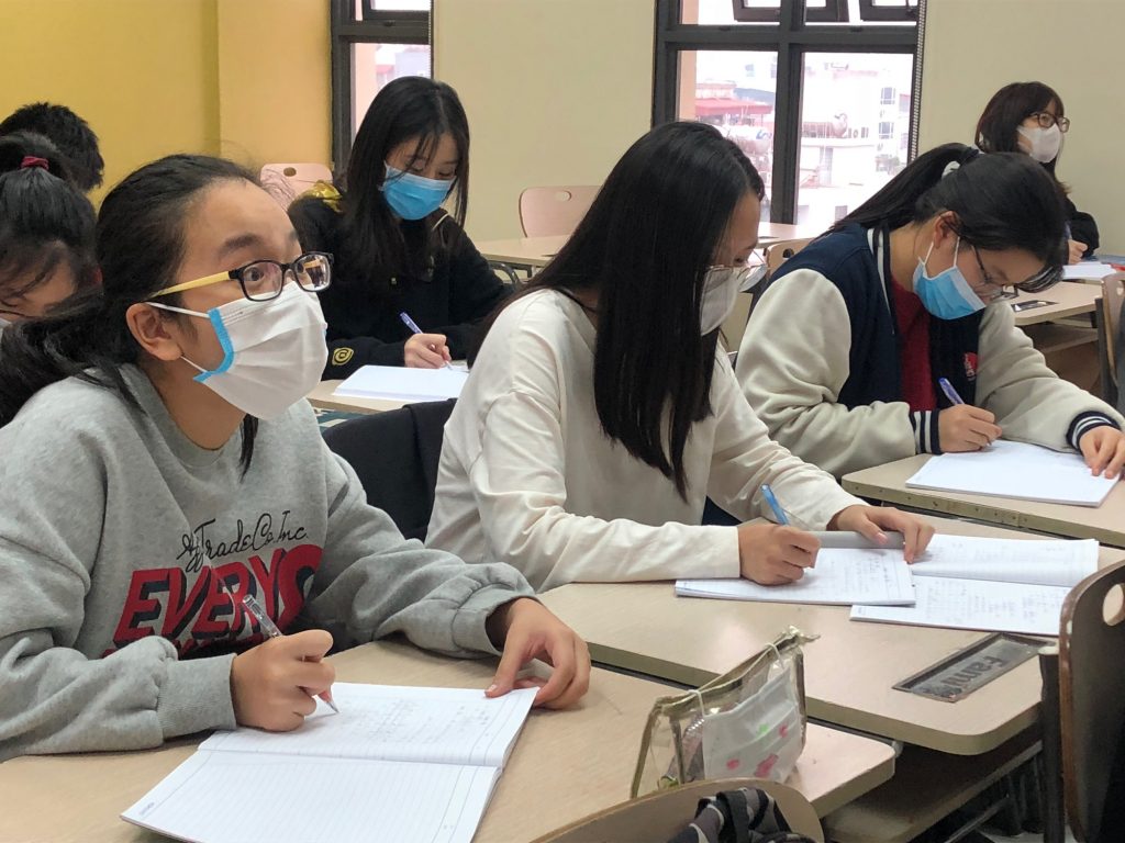 SAT Prep Students wearing face masks as they prep for the exam during COVID 19